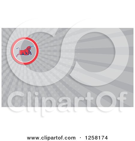 Clipart of a Retro Bull and Rays Business Card Design - Royalty Free Illustration by patrimonio