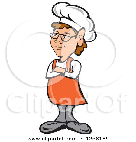 Clipart of a White Female Chef Standing with Folded Arms - Royalty Free Vector Illustration by patrimonio