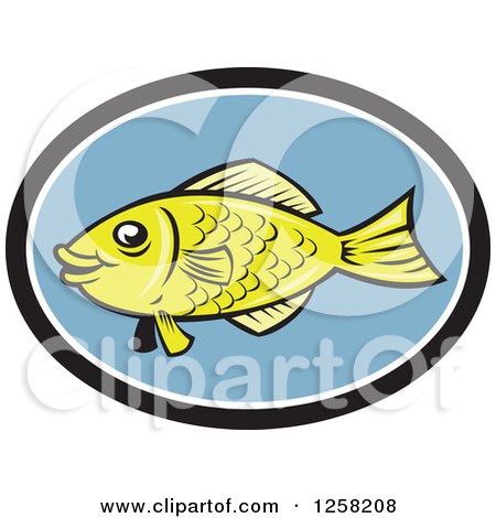 Clipart of a Cartoon Green Gourami Fish in a Black White and Blue Oval - Royalty Free Vector Illustration by patrimonio