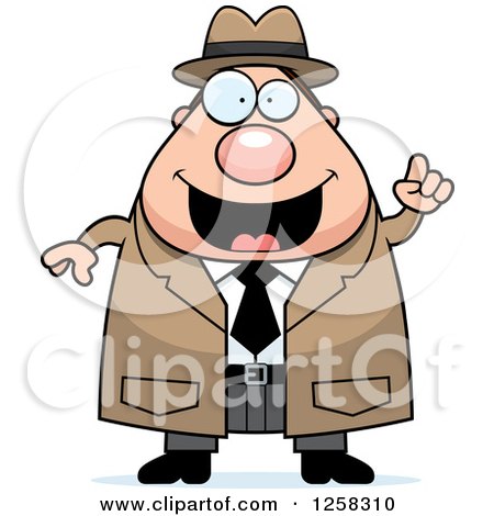Clipart of a White Happy Chubby Male Detective with an Idea - Royalty Free Vector Illustration by Cory Thoman