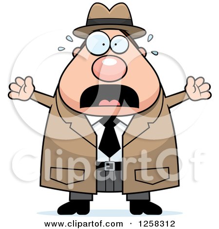 Clipart of a White Scared Screaming Chubby Male Detective - Royalty Free Vector Illustration by Cory Thoman