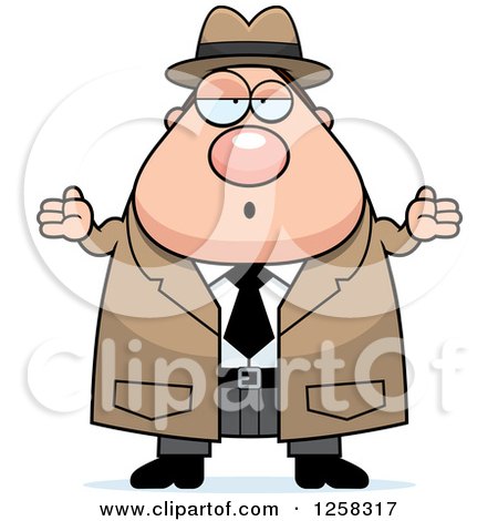 Clipart of a White Careless Shrugging Chubby Male Detective - Royalty Free Vector Illustration by Cory Thoman