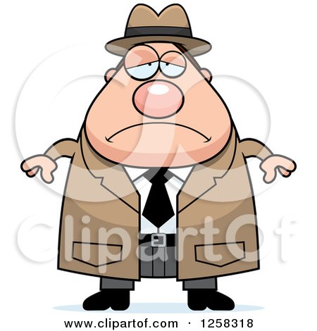 Clipart of a White Sad Depressed Chubby Male Detective - Royalty Free Vector Illustration by Cory Thoman