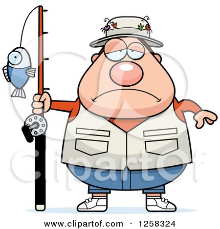 Clipart of a White Sad Depressed Chubby Fisherman - Royalty Free Vector Illustration by Cory Thoman