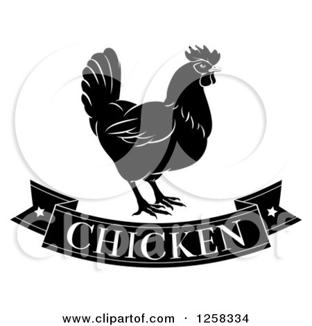 Clipart of a Black and White Chicken Banner and Hen - Royalty Free Vector Illustration by AtStockIllustration