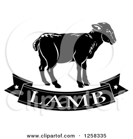 Clipart of a Black and White Banner and Lamb - Royalty Free Vector Illustration by AtStockIllustration