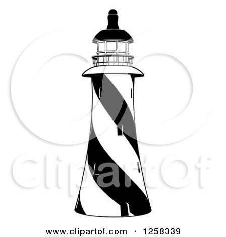 Clipart of a Black and White Striped Lighthouse - Royalty Free Vector Illustration by AtStockIllustration
