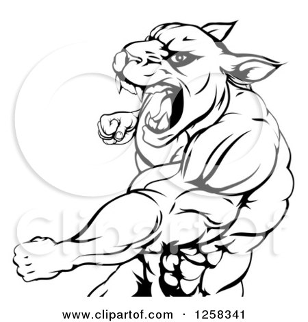 Clipart of a Muscular Panther Mascot Running Upright ...