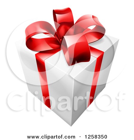 Clipart of a 3d White Gift with a Red Ribbon and Bow - Royalty Free Vector Illustration by AtStockIllustration