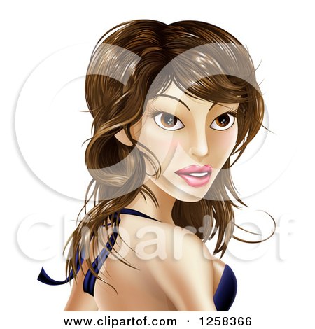 Clipart of a Brunette Latina Female Celebrity Looking over Her Shoulder - Royalty Free Vector Illustration by AtStockIllustration