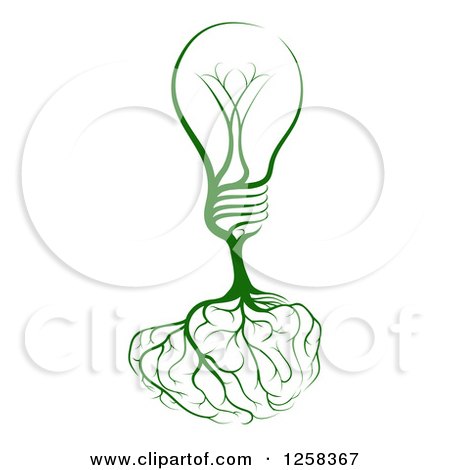 Clipart of a Green Lightbulb Tree with Roots Shaping a Brain - Royalty Free Vector Illustration by AtStockIllustration