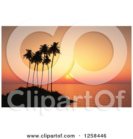 Clipart of a Silhouetted Tropical Island at Sunset - Royalty Free Illustration by KJ Pargeter