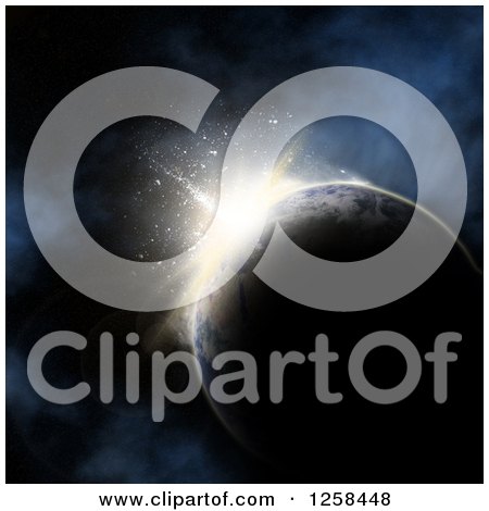 Clipart of a 3d Sun Shining Around Earth - Royalty Free Illustration by KJ Pargeter