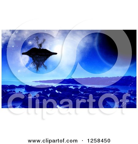 Clipart of a 3d Floating Island over an Alien Planet - Royalty Free Illustration by KJ Pargeter
