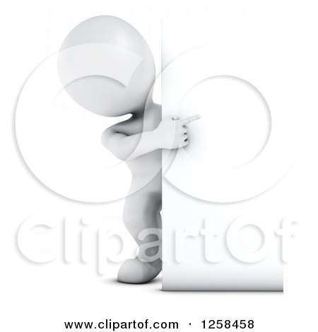 Clipart of a 3d White Man Presenting a Sign - Royalty Free Illustration by KJ Pargeter