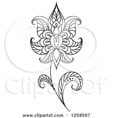 Clipart of a Black and White Henna Flower - Royalty Free Vector Illustration by Vector Tradition SM