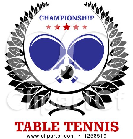 Clipart of a Ping Pong Ball and Crossed Table Tennis Paddles with Stars in a Wreath over Text - Royalty Free Vector Illustration by Vector Tradition SM