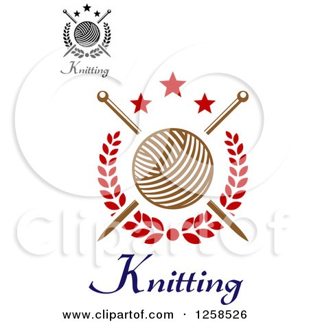 Clipart of Knitting Needles and Yarn with Text and Stars - Royalty Free Vector Illustration by Vector Tradition SM