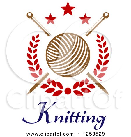 Clipart of Knitting Needles and Yarn over Text with Stars - Royalty Free Vector Illustration by Vector Tradition SM