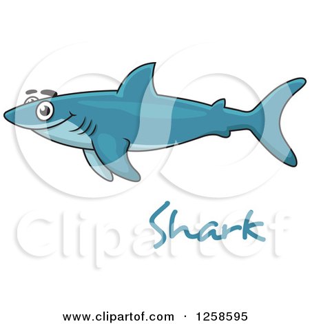 Clipart of a Happy Blue Shark over Text - Royalty Free Vector Illustration by Vector Tradition SM