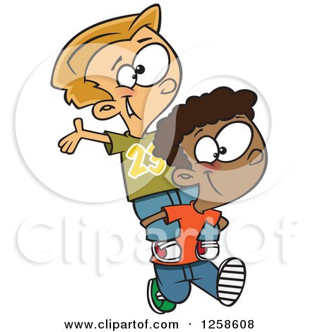 Clipart of Cartoon Boys Giving Piggy Back Rides - Royalty Free Vector Illustration by toonaday