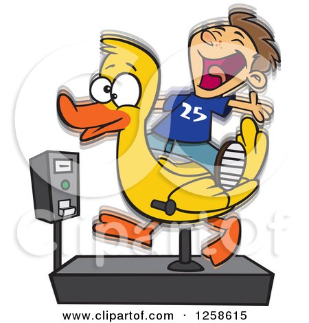 Clipart of a Cartoon Caucasian Boy Having Fun on a Duck Ride - Royalty Free Vector Illustration by toonaday
