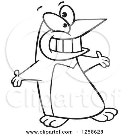 Clipart of a Black and White Cartoon Welcoming Penguin with Open Arms - Royalty Free Vector Illustration by toonaday