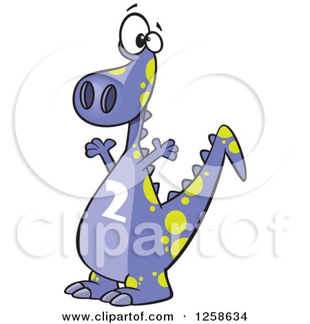 Clipart of a Cartoon Purple Dinosaur with a Number Two on His Tummy - Royalty Free Vector Illustration by toonaday