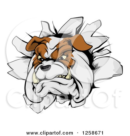 Clipart of a Tough Bulldog Breaking Through a Wall - Royalty Free Vector Illustration by AtStockIllustration