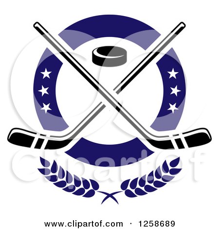 Clipart of a Puck and Crossed Hockey Sticks in a Ring with Stars - Royalty Free Vector Illustration by Vector Tradition SM