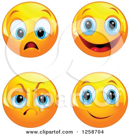Clipart of Worried Happy Mad and Excited Emoticons - Royalty Free Vector Illustration by Pushkin