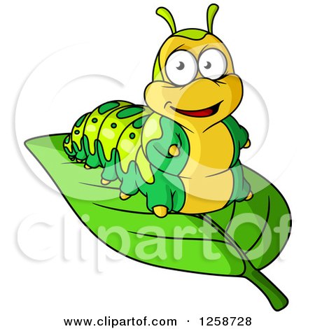Clipart of a Happy Caterpillar on a Leaf - Royalty Free Vector Illustration by Vector Tradition SM