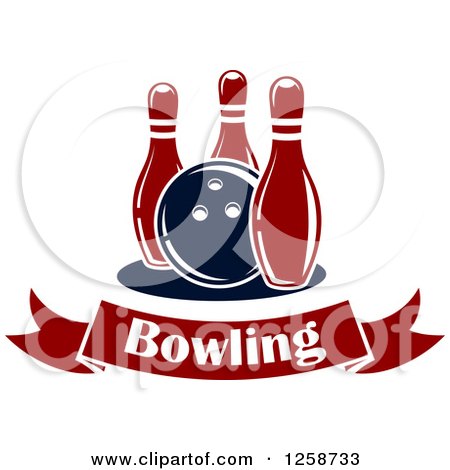 Clipart of a Bowling Ball with Three Pins over a Text Banner - Royalty Free Vector Illustration by Vector Tradition SM