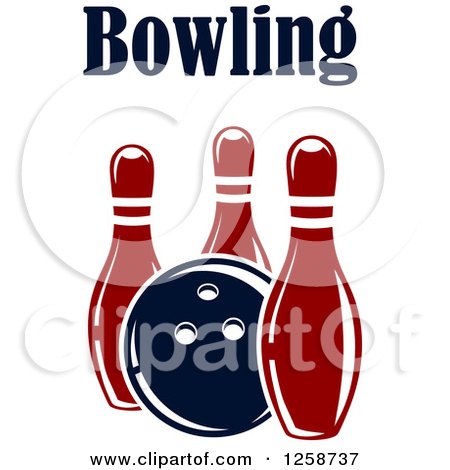 Clipart of a Bowling Ball with Three Pins and Text - Royalty Free Vector Illustration by Vector Tradition SM