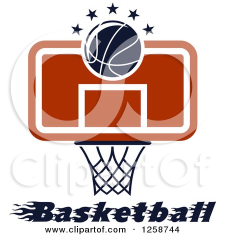 Clipart of a Basketball and a Hoop with Stars and Text - Royalty Free Vector Illustration by Vector Tradition SM