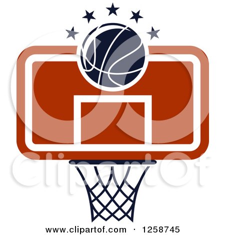 Clipart of a Basketball and a Hoop with Stars - Royalty Free Vector Illustration by Vector Tradition SM
