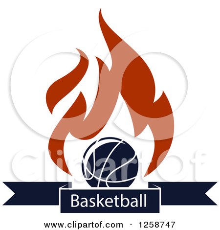 Clipart of a Basketball with Flames over a Banner with Text - Royalty Free Vector Illustration by Vector Tradition SM
