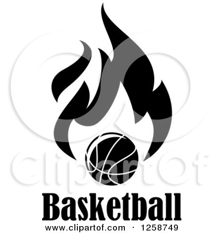 Clipart of a Black and White Basketball with Flames and Text - Royalty Free Vector Illustration by Vector Tradition SM