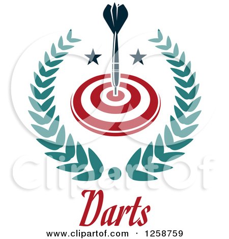 Clipart of a Throwing Dart in a Target and Leafy Wreath over Text - Royalty Free Vector Illustration by Vector Tradition SM