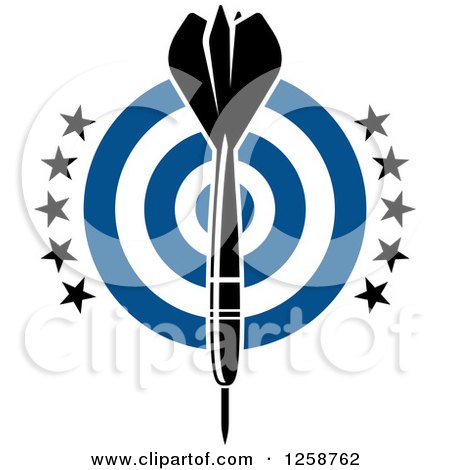 Clipart of a Throwing Dart over a Blue Target with Stars - Royalty Free Vector Illustration by Vector Tradition SM