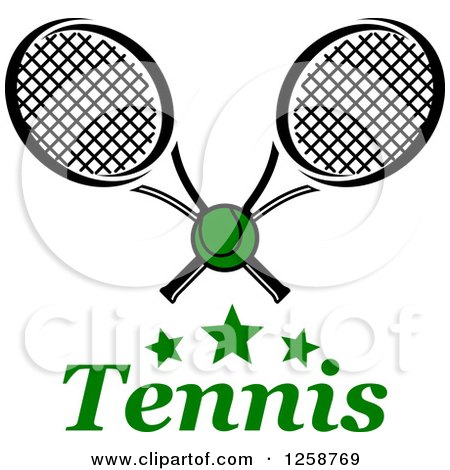 Clipart of Stars with a Ball and Crossed Tennis Rackets over Text - Royalty Free Vector Illustration by Vector Tradition SM