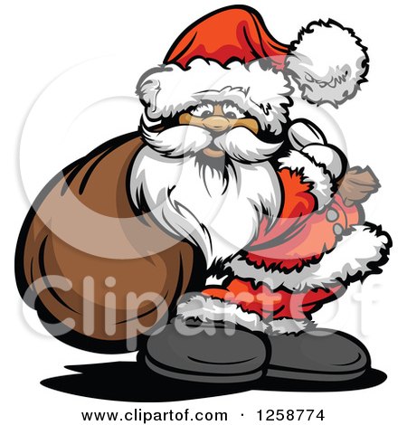 Clipart of Santa Standing with a Sack over His Shoulder - Royalty Free Vector Illustration by Chromaco