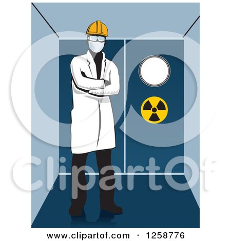 Clipart of a Hazard Worker in Protective Gear - Royalty Free Vector Illustration by David Rey