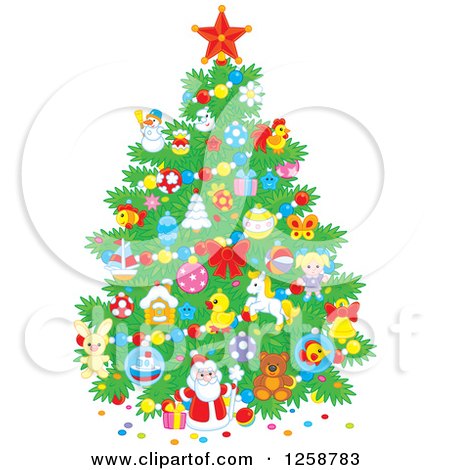 Clipart of a Christmas Tree with Cute Ornaments - Royalty Free Vector Illustration by Alex Bannykh