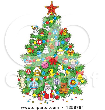 Clipart of a Christmas Tree with Childhood Ornaments - Royalty Free Vector Illustration by Alex Bannykh