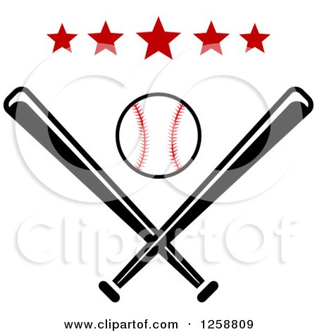 Clipart of a Baseball over Crossed Bats with Red Stars - Royalty Free Vector Illustration by Vector Tradition SM