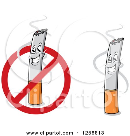Clipart of Happy Cigarette Characters and a Restricted Sign - Royalty Free Vector Illustration by Vector Tradition SM