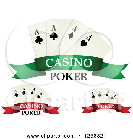 Clipart of Playing Cards over Banners with Casino Poker Text - Royalty Free Vector Illustration by Vector Tradition SM