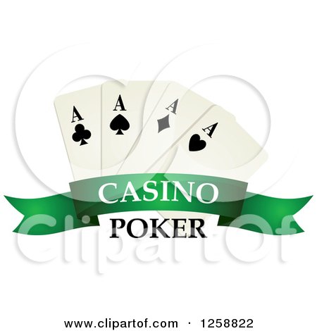 Clipart of Playing Cards over a Green Banner with Casino Poker Text - Royalty Free Vector Illustration by Vector Tradition SM