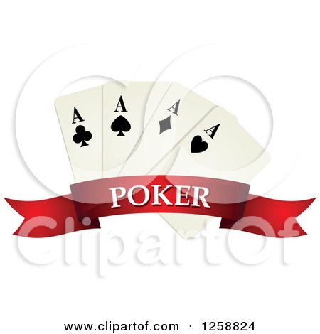 Clipart of Playing Cards over a Red Banner with Poker Text - Royalty Free Vector Illustration by Vector Tradition SM